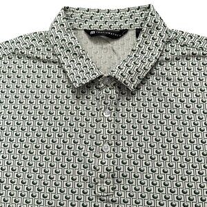Travis Mathew Polo Shirt Mens L Performance Golf Stretch Geometric Green NEW